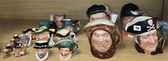 A group of eighteen Royal Doulton character jugs, four large, seven medium, three small and four tiny